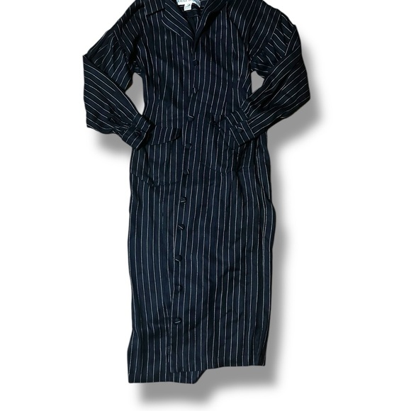 Vintage 1980s Norma Kamali Navy Pinstripe Suit Dress Size 6 Business - Picture 1 of 8